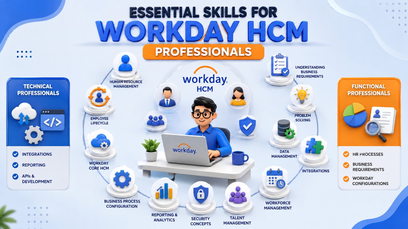 Workday HCM professionals skills including HR processes reporting security integrations and data management